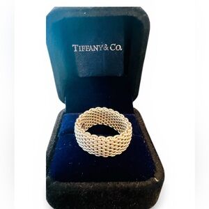 Tiffany & Co Somerset Sterling Silver Mesh Love Ring Size 7.5